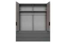 Falttürenschrank >OXFORD< in Saharagrau / Grafit / Spiegel - 200x236x58 (BxHxT)