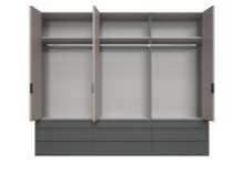 Falttürenschrank >OXFORD< in Graphit / Saharagrau / Spiegel - 300x236x58 (BxHxT)