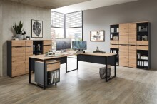 Aktenschrank >Memphis< in Artisan Eiche Dekor / Graphit - 75x197x38 (BxHxT)