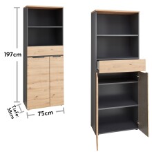 Aktenschrank >Memphis< in Artisan Eiche Dekor / Graphit - 75x197x38 (BxHxT)
