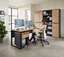 Aktenschrank >Memphis< in Artisan Eiche Dekor / Graphit - 45x197x38 (BxHxT)