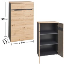 Aktenschrank >Memphis< in Artisan Eiche Dekor / Graphit - 75x122x38 (BxHxT)