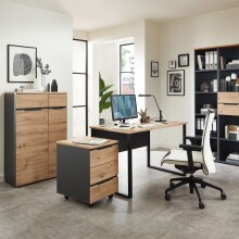Schreibtisch >Memphis< in Artisan Eiche Dekor / schwarz - 170x77x73 (BxHxT)