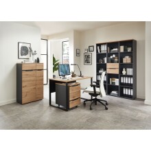 Schreibtisch >Memphis< in Artisan Eiche Dekor / schwarz - 170x77x73 (BxHxT)