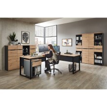 Eckschreibtisch >Memphis< in Artisan Eiche Dekor / schwarz - 223x77x170 (BxHxT)