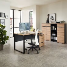 Schreibtisch >Memphis< in Artisan Eiche Dekor / Graphit - 150x77x73 (BxHxT)