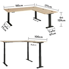 Eckschreibtisch >Memphis< höhenverstellbar, Artisan Eiche Dekor - 185x64/129x177 (BxHxT)