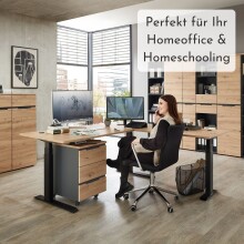 Eckschreibtisch >Memphis< höhenverstellbar, Artisan Eiche Dekor - 185x64/129x177 (BxHxT)