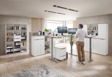 Aktenschrank >Memphis< in Weiß / Artisan Eiche Dekor - 75x197x38 (BxHxT)