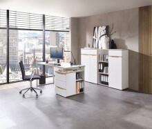 Aktenschrank >Memphis< in Weiß / Artisan Eiche Dekor - 75x122x38 (BxHxT)