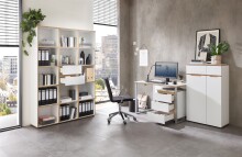 Aktenschrank >Memphis< in Weiß / Artisan Eiche Dekor - 75x122x38 (BxHxT)