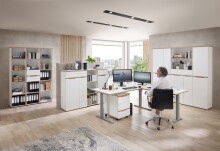 Aktenschrank >Memphis< in Weiß / Artisan Eiche Dekor - 45x122x38 (BxHxT)
