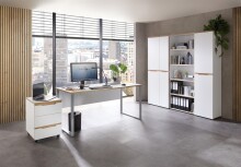 Schreibtisch >Memphis< in Weiß / Artisan / silber - 170x77x73 (BxHxT)