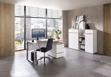 Schreibtisch >Memphis< in Weiß / Artisan / silber - 150x77x73 (BxHxT)