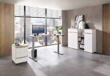 Schreibtisch >Memphis< höhenverstellbar, Weiß / Artisan / silber - 160x72/120x77 (BxHxT)