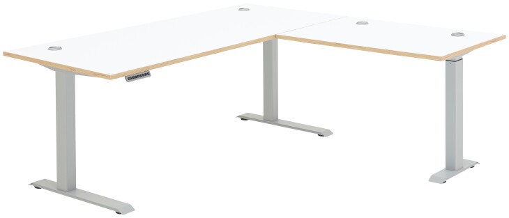 Eckschreibtisch >Memphis< höhenverstellbar, weiß / Artisan / silber  - 185x64/129x177 (BxHxT)