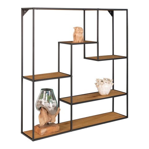 Wandregal >Vita< in Eiche Dekor, Stahl / Melaminfolie - 85x85x18cm (BxHxT)