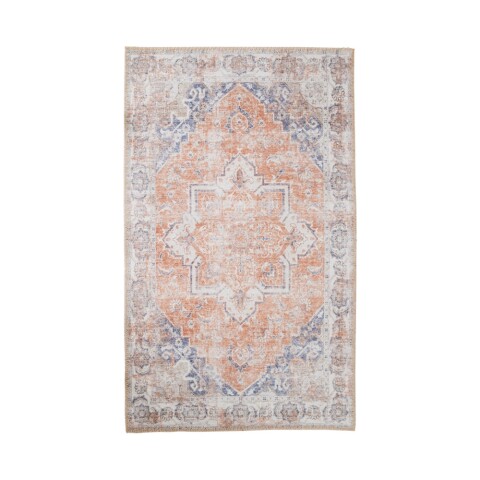 Teppich >Havanna< in Blau / Orange, Chenille-Polyester - 160x1x230cm (BxHxT)