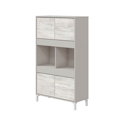 Highboard >VANYA< in Kaschmir / Velho Weiß - 78x134x33 (BxHxT)