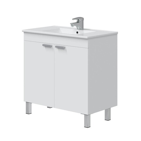 Waschbeckenunterschrank >ECO KIT< in Weiß glänzend - 80x80x45cm (BxHxT)