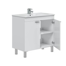 Waschbeckenunterschrank >ECO KIT< in Weiß glänzend - 80x80x45cm (BxHxT)