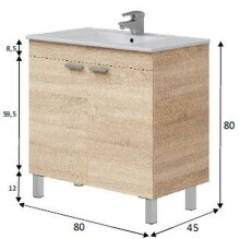 Waschbeckenunterschrank >ECO KIT< in Canadian Eiche Dekor - 80x80x45 (BxHxT)