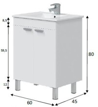 Waschbeckenunterschrank >ECO KIT< in Weiß glänzend - 60x80x45 (BxHxT)