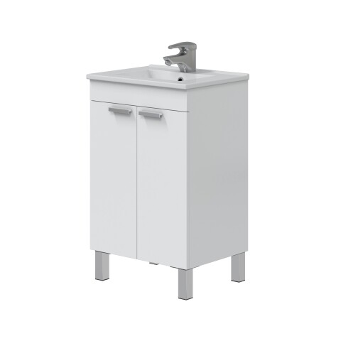 Waschbeckenunterschrank >ECO KIT< in Weiß glänzend - 50x80x39 (BxHxT)