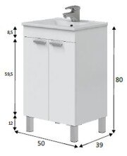 Waschbeckenunterschrank >ECO KIT< in Weiß glänzend - 50x80x39 (BxHxT)