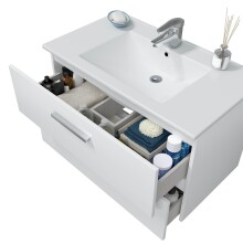 Waschbeckenunterschrank >ECO KIT< (hängend) in Weiß glänzend - 80x50x45 (BxHxT)