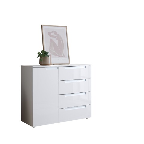 Kommode >Spice< in weiß hochglanz, MDF - 98x81x38cm (BxHxT)