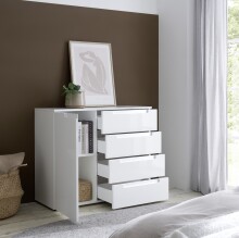 Kommode >Spice< in weiß hochglanz, MDF - 98x81x38cm (BxHxT)