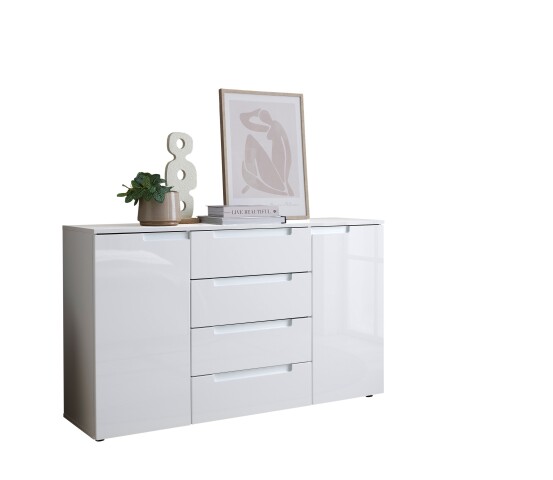 Sideboard >Spice< in weiß hochglanz, MDF weiß hochglanz - 138x81x38cm (BxHxT)
