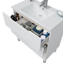 Waschtisch >LEA< in Weiß glänzend / Eiche Dekor - 80x86x45 (BxHxT)