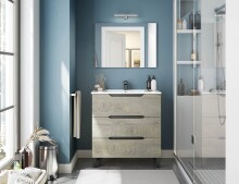 Waschtisch >LEA< in Alaska Eiche Dekor / Anthrazitgrau - 80x86x45 (BxHxT)
