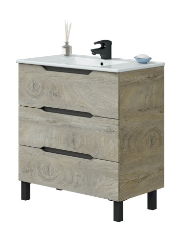 Waschtisch-Set >LEA< (2-tlg.) inkl. Waschbecken, Eiche Dekor / Anthrazit - 80x86x45 (BxHxT)