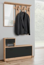 Kompaktgarderobe >Rudolf< in Artisan Eiche Dekor / Schwarz - 100x180x25 (BxHxT)