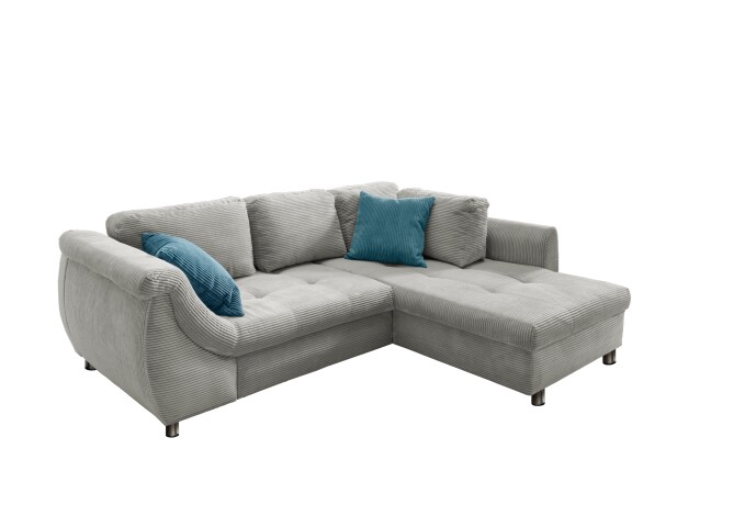 Polsterecke >Allin< in silber / petrol , Cord - 250x66x190cm (BxHxT)