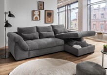 Polsterecke >Felicia< in grau, Cord - 302x89x188cm (BxHxT)