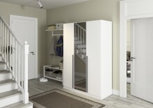 Drehtürenschrank >Alba< 2 Böden, 2 Schübe, 2 Stangen, Spiegel / alpinweiß - 136x197x54 (BxHxT)