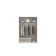 Drehtürenschrank >Alba< 2 Böden, 2 Schübe, 2 Stangen, Spiegel / alpinweiß - 136x197x54 (BxHxT)