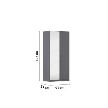 Drehtürenschrank >Alba< inkl. 2 Schubladen, grau metallic / Spiegel - 91x197x54 (BxHxT)