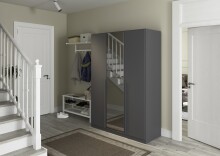Drehtürenschrank >Alba< inkl. Schubladen, Spiegel / grau metallic - 136x197x54 (BxHxT)