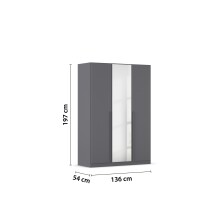 Drehtürenschrank >Alba< inkl. Schubladen, Spiegel / grau metallic - 136x197x54 (BxHxT)