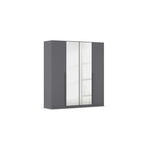 Drehtürenschrank >Alba< inkl. Inneneinteilung, grau metallic / Spiegel - 181x197x54 (BxHxT)