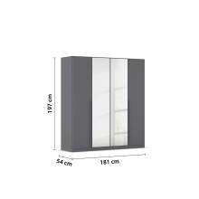 Drehtürenschrank >Alba< inkl. Inneneinteilung, grau metallic / Spiegel - 181x197x54 (BxHxT)