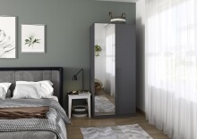 Drehtürenschrank >Alba< in grau metallic / Spiegel - 91x197x56 (BxHxT)