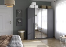 Drehtürenschrank >Alba< in grau metallic / Spiegel - 181x197x56 (BxHxT)