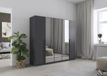 Drehtürenschrank >Alba< in grau metallic / Spiegel - 226x197x54 (BxHxT)