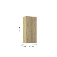 Drehtürenschrank >Alba< inkl. Schubladen, Eiche Artisan Dekor - 91x197x54 (BxHxT)